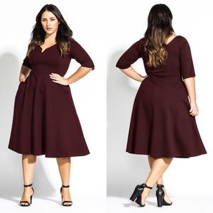NWT City Chic Cute Girl Elbow Sleeve Dress Oxblood